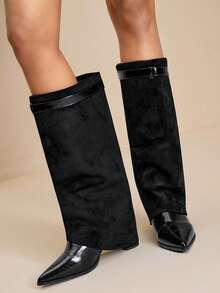 Daringsoles Giày bốt cao đến đầu gối đế thô thời trang đa năng cho nữ - màu đen - Xem 2
