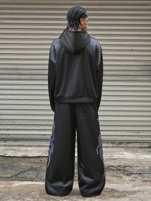 AXEPEAK 男士两件套休闲连帽衫，印花图案 - 黑色 - 查看 2