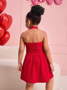 Young Girls Red Strapless Sleeveless Cinched Waist Dress, Versatile For Holidays, Casual Wear, And Daily Use, Fashionable And Cute
