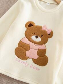 Girls Soft Teddy Bear Embroidery Cozy Pajama Set - Apricot - View 6