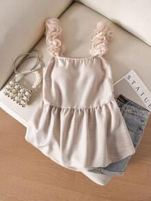 CosyJoli Plus Size Women Ruffled Strap & Tank Top, Casual Fashion Plus Size Camisole With Bowknot Back - Apricot - View 2