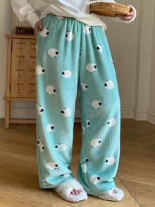 Dazy Plus 加厚卡通图案宽松直筒家居裤，保暖内衬，适合大码女性和女孩的休闲睡衣，秋冬季 - 薄荷綠 - 查看 6