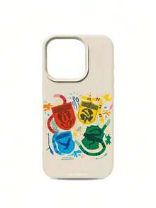 HARRY POTTER X SHEIN 1 pieza Funda de teléfono de alta gama con logotipo de dibujos animados de colores múltiples, diseño de moda simple blanco con orificios precisos anti-caídas, regalo para Halloween y Navidad compatible con iPhone 17/16/15/14/13/12/11 y Galaxy S25/24/23 - Blanco - Ver 3