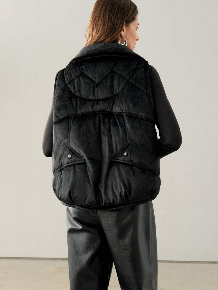 Chaleco casual suelto con cremallera delantera de unicolor para mujer, para invierno