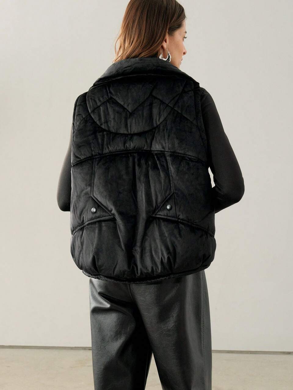 Women's Solid Color Zipper Front Casual Loose Vest Jacket, Winter