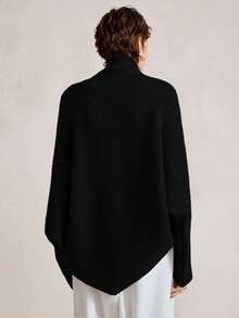 SHEIN Stylify Áo khoác cardigan dệt kim rộng dáng rộng viền bất đối xứng thời trang thu đông mới cho nữ, thời trang cao cấp thanh lịch, đa năng cho việc đi lại hàng ngày - màu đen - Xem 2