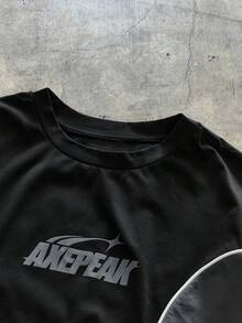 AXEPEAK 男士宽松撞色印花圆领短袖T恤 - 黑色 - 查看 4