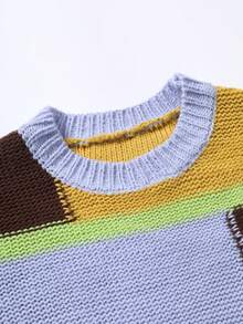 Manfinity Hypemode Suéter de cuello redondo de manga larga con bloques de color y parches para hombre - Azul - Ver 3