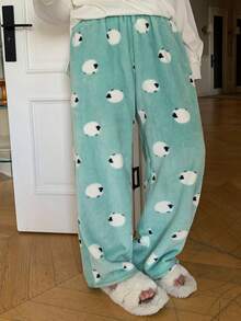 Dazy Plus 加厚卡通图案宽松直筒家居裤，保暖内衬，适合大码女性和女孩的休闲睡衣，秋冬季 - 薄荷綠 - 查看 4