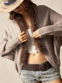 Bohemela 波西米亚风女士蝙蝠袖开衫，适合冬季、圣诞节、感恩节穿着 - 棕色 - 查看 3