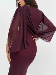 Aloruh Eggplant Purple Asymmetrical Sleeve Bodycon Mesh Party Dress For Women - Red Violet - View 8