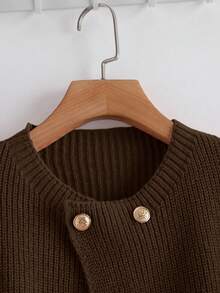 Lyxana Nueva chaqueta de punto elegante para mujer, con estilo europeo y americano, versátil, top de punto de moda minimalista - Marrón - Ver 3