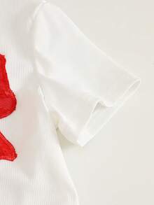 Genkimix Kids Tween Girls Red Christmas Bow Lace Short Sleeve Tee And Long Sweatpants Set With Bowtie Details Polyester - Red - View 4