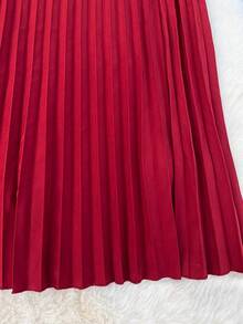 Franclia Robe mi-longue élégante pour femmes avec col en V, manches bouffantes, taille froncée et ourlet évasé. Convient pour les fêtes et événements, automne/hiver - Rouge - Voir 4