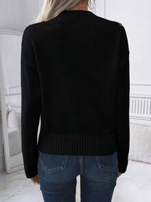 EMERY ROSE Women's V-Neck Front Tie Long Sleeve Casual Sweater, Autumn/Winter - Black - View 2