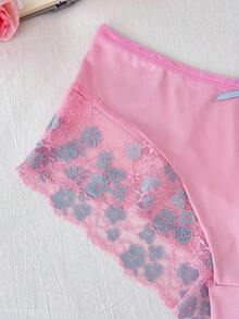 大码女士蕾丝边蝴蝶结装饰内裤 - 粉色 - 查看 8