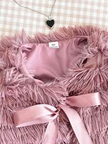 Chaleco/chaqueta con lazo de peluche de moda para niñas preadolescentes, otoño/invierno - Rosa - Ver 6