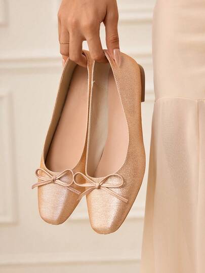 CUCCOO HITCHD Bailarinas elegantes para ir al trabajo con decoración de lazo con brillo para mujer