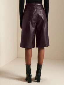 SHEIN Veneréa Women's Wide Leg Straight PU Leather Loose Bermuda Shorts