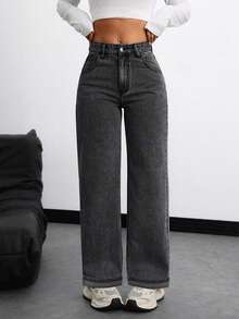 Pantalones vaqueros Ropa vaquera de mujer Mezclilla Pantalón recto Pantalón vaquero mujer pantalon de mujer pantalón de mujer pantalones para mujer pantalón pantalones de dama pantalones baggy - Negro - Ver 1