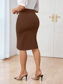 SHEIN Unity Elegant Minimalist Office/Commute Women Skirt - Brown - View 2
