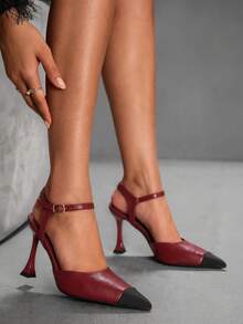 CUCCOO SZL 尖头细高跟拼色派对浅口鞋，性感露背女式正装鞋