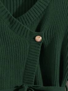 GlowEve 新款优雅套头衫，金色纽扣设计，欧美时尚百搭简约针织上衣和针织裤套装 - 墨綠色 - 查看 4