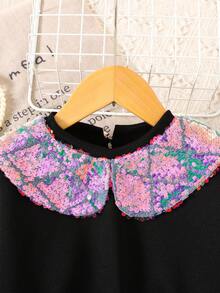 Leap Crew Sweet & Cute Sequin Collar Long Sleeve Sweatshirt And Mini Skirt Set,Autumn,7th Birthday,Back To School,Party,Wedding,Flower Girl,Children Casual Wear - Black - View 4