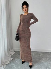 Elenzga Váy dài ôm sát đính đá Rhinestone dành cho nữ - màu đen - Xem 8