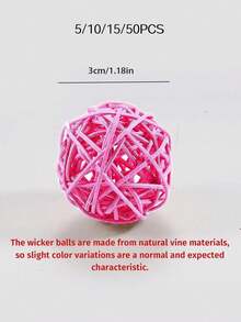 5/10/15/50pcs Wicker Balls Toys For Parrots, 3cm Diameter Parrot Foot Toys To Chew And Bite, Woven Wicker Parrot Toys - Pink - View 9