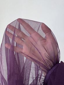 NU&NOW 大码网纱拼接露肩派对连衣裙 - 紫色 - 查看 7