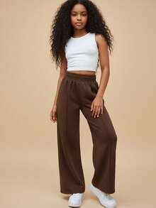 Travachic KIDS Travachic KIDS Tween Girl Street Style Solid Color Knitted Straight Leg Pants - Chocolate Brown - View 3