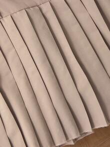 Elladie kids 女童甜美可爱百褶连衣裙，学院风，时尚简约百搭休闲款 - 卡其色 - 查看 7