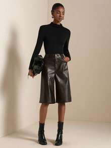 Vesra 女士阔腿直筒纯色休闲裤 - 摩卡棕 - 查看 4