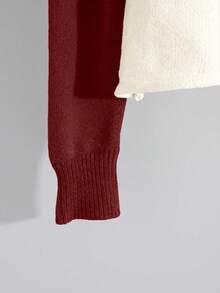 GlowEve New Fashionable European And American Style Mixed Color Chic Versatile Contrast Color Knitted Ruffled Poncho Sweater - Burgundy - View 3