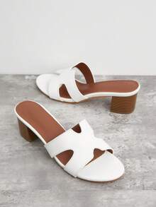 SHUZIA Women's White Chunky Heeled Fashion Daily Wear Slide Sandals Summer Shoes Spring Shoes Spring Break Easter Prom Heels Wedding Shoes For Christmas Valentine's Day - White - View 3