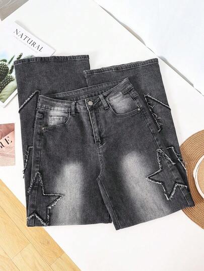 HIMARRI Denim Pantalón con estrella de mujer Ropa vaquera Mezclilla mujer  Pantalón con brillos mezclilla de mujer  pantalones para mujer outfit vaquero mujer pantalón de brillos