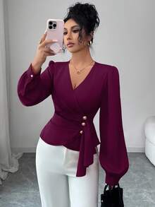 Elenzga A Lady Weaves An Elegant Autumn Shirt - Red Violet - View 5