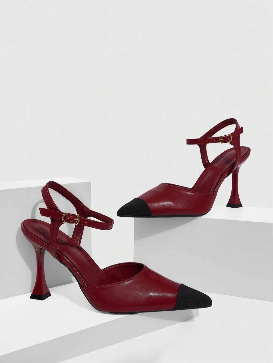 CUCCOO SZL 尖头细高跟拼色派对浅口鞋，性感露背女式正装鞋