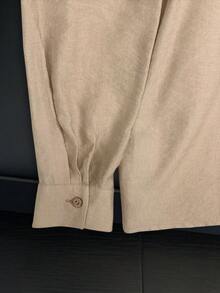 GlowEve Áo sơ mi nữ tay dài cổ tròn, rộng rãi, phối ren dệt màu đào, thường ngày thu đông - Màu be - Xem 5