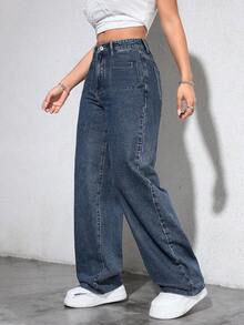 Mezclilla Pantalón recto Pantalón vaquero mujer pantalon de mujer pantalón de mujer pantalones para mujer pantalón pantalones de dama pantalones baggy - Azul - Ver 2