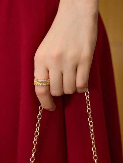 MOTF 18K Gold Plated Cubic Zirconia Multilayer Minimalist Open Ring