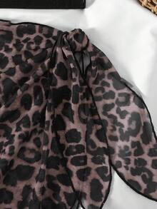 SHEIN Tween Girl 3pcs Set Solid Black Knitted Bikini Top & Leopard Print Skirt, Casual Beach Vacation Swimwear 3pcs Set, Beach Wear, Swimwear, For Vacation & Holiday Summer Beach Outfit - Black - View 11