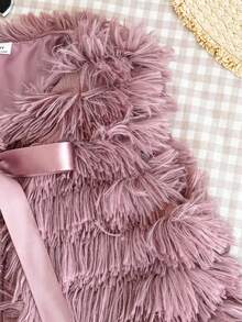 Chaleco/chaqueta con lazo de peluche de moda para niñas preadolescentes, otoño/invierno - Rosa - Ver 3