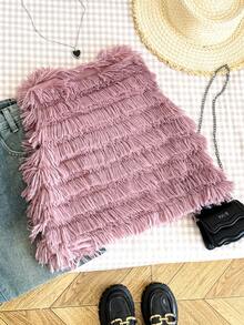 Chaleco/chaqueta con lazo de peluche de moda para niñas preadolescentes, otoño/invierno - Rosa - Ver 2