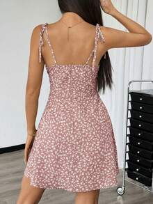 Breezaya 女士吊带系带碎花迷你连衣裙 - 藕粉色 - 查看 2