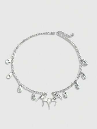 Goth 1 pieza Collar con colgante de murciélago y gota de agua con cristales de estilo gótico plateado, adecuado para uso diario, fiestas y reuniones