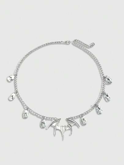 Goth 1 Stück gotischer Stil Silber Fledermaus & Wassertropfen Strass Anhänger Halskette, geeignet für den täglichen Gebrauch, Partys und Zusammenkünfte