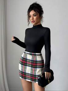 SHEIN Elenzya 2pcs Casual Elegant Retro Party Plaid T-Shirt And Skirt Set For Women - Multicolor - View 3