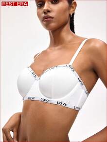 Rest Era 1/2 tasse Soutien-gorge de sport avec armature de levage et d'amélioration, avec ruban jacquard à motif, pour un usage décontracté, convient pour la gym, l'entraînement, les femmes - Blanc - Voir 3
